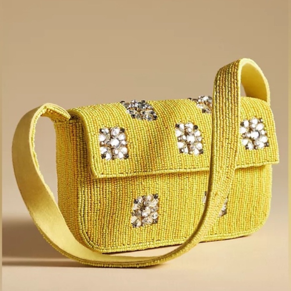 Anthropologie THE FIONA BEADED BAG: GEOMETRIC EDITION Yellow Shoulder Bag - Picture 1 of 7